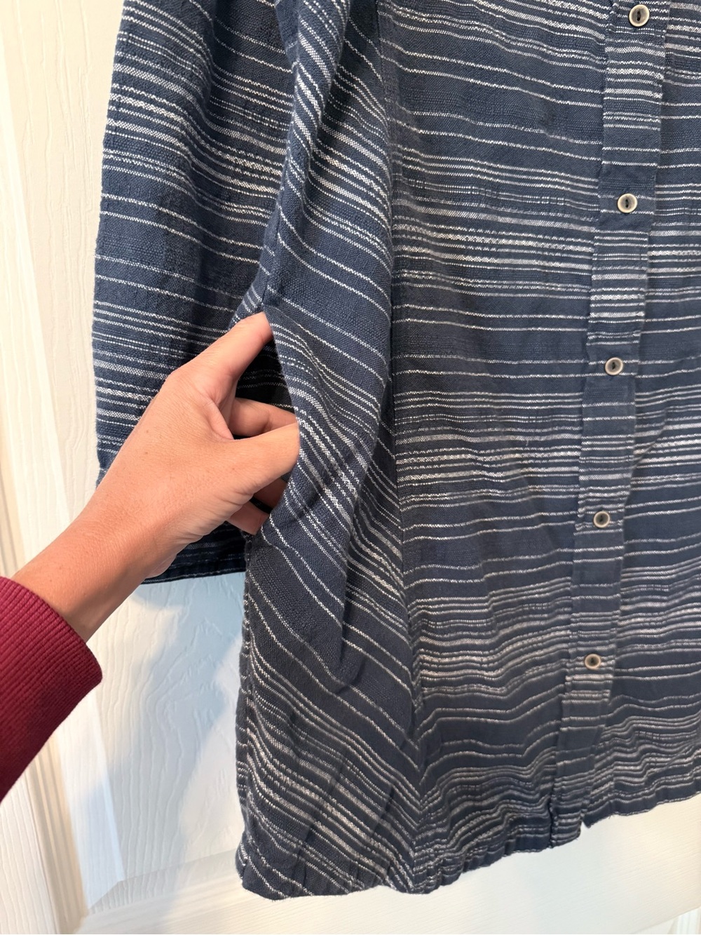 prAna Dyri Button Front Shirt Dress Large Blue Striped Organic Cotton - Picture 8 of 11